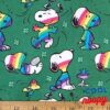 1/2 Yard - Rainbow Snoopy & Woodstock on Green Cotton Fabric (Great for Quilting, Sewing, Craft Projects, Throw Pillows & More) 12 Yard x 44