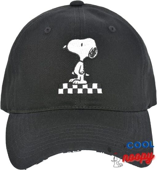 Concept One Peanuts Snoopy Checkered Expression Cotton Adjustable Baseball Cap, Black, One Size