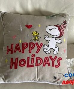 NWT Peanuts Snoopy RedWhiteBeige Happy Holidays Decorative Throw Pillow