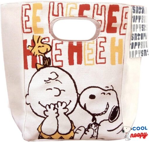 New! PEANUTS Snoopy Handle Lunch Bag Washable Laughing Pretty fs from Japan