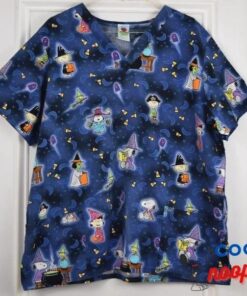 Peanuts Halloween Scrub Top Women XL Pullover Blue Unisex Snoopy Charlie Lucy