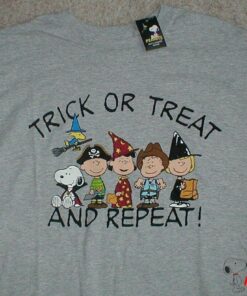 Peanuts Halloween T-Shirt SS 'Trick Or Treat And Repeat' Gray Men's Large New