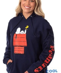 Peanuts Juniors' Snoopy And Woodstock Red Doghouse Hooded Sweatshirt Pullover Hoodie