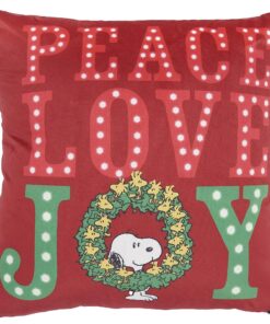 Peanuts Pillows Lt Up Peace Love Joy 18X18 Red Indoor Throw Pillow