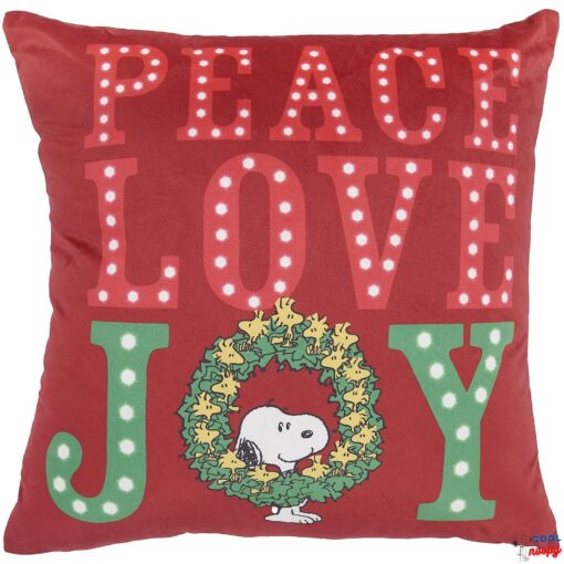 Peanuts Pillows Lt Up Peace Love Joy 18X18 Red Indoor Throw Pillow