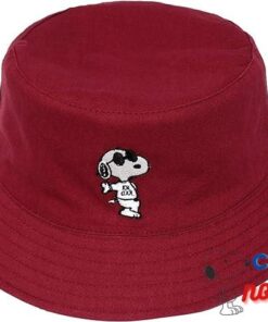 Peanuts Snoopy Bucket Hat, Packable Travel Hat, Wide Brim Summer Hat Burgundy