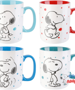 Peanuts Snoopy Freckled Joy 15oz Mugs, Stoneware, 4-Pack, Assorted Colors