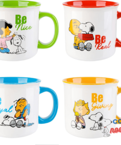 Peanuts Snoopy Gentle Reminders Camper 21oz Mugs, Stoneware, 4-Pack, Assorted Colors
