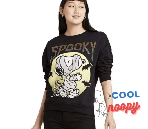 Peanuts Snoopy Halloween Spooky Black Studded Pullover Sweater Junior Large NEW