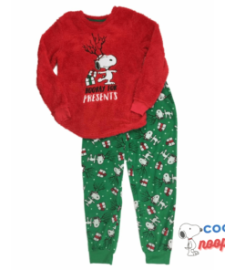 Peanuts Womens Red Fleece Snoopy Holiday Pajamas Christmas Present Sleep Set XS