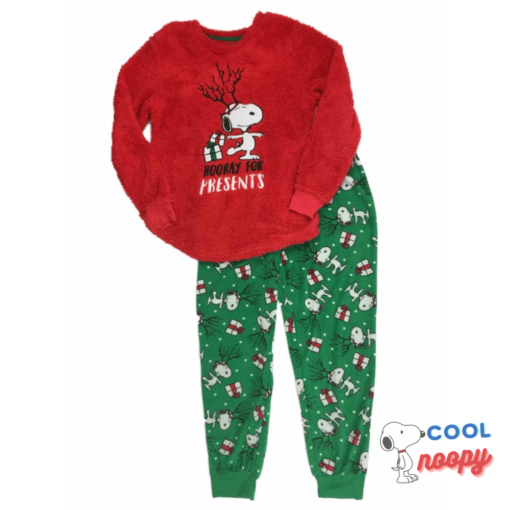 Peanuts Womens Red Fleece Snoopy Holiday Pajamas Christmas Present Sleep Set XS