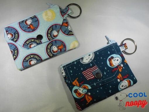 Snoopy AstronautI Need My Space Key Chain Coin Purse, Card Wallet, Minimalist, Attach to purse, backpack 3-12 X 4-34 Made in USA