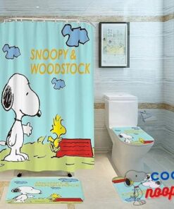 Snoopy Shower Curtain Set with Non Slip Carpet, Toilet Cover and Bathroom mat, 72 x 72 inch Shower Curtain with 12 Hooks, Polyester Machine Washable Waterproof Shower Curtain