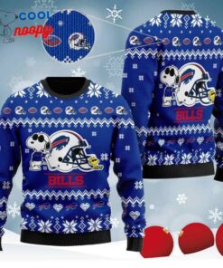 Cute Snoopy Show Football Helmet Knitted Ugly Christmas Sweater for the Bills