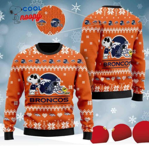 Cute Snoopy Show Football Helmet Knitted Ugly Christmas Sweater for the Broncos
