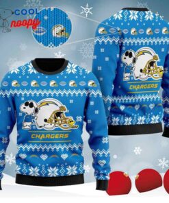 Cute Snoopy Show Football Helmet Knitted Ugly Christmas Sweater for the Chargers