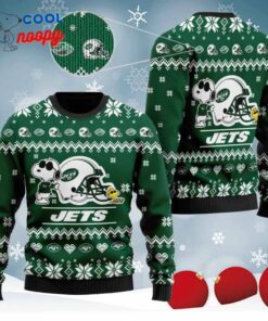 Cute Snoopy Show Football Helmet Knitted Ugly Christmas Sweater for the Jets