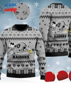 Cute Snoopy Show Football Helmet Knitted Ugly Christmas Sweater for the Raiders
