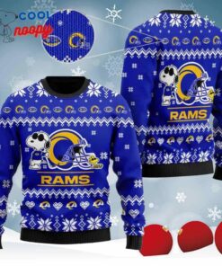 Cute Snoopy Show Football Helmet Knitted Ugly Christmas Sweater for the Rams