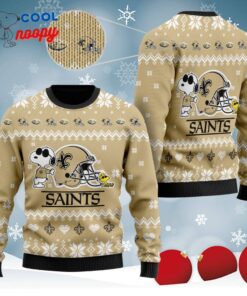 Cute Snoopy Show Football Helmet Knitted Ugly Christmas Sweater for the Saints