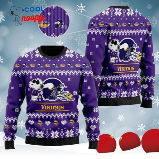 Cute Snoopy Show Football Helmet Knitted Ugly Christmas Sweater for the Vikings