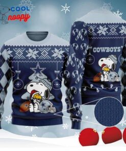 Funny Charlie Brown Peanuts Snoopy Knitted Ugly Christmas Sweater for the Cowboys