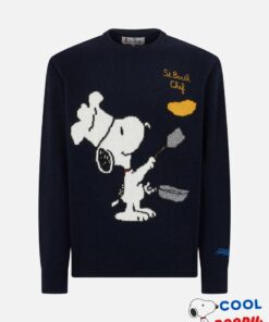Make a statement in a red sweater for men adorned with a Snoopy print
