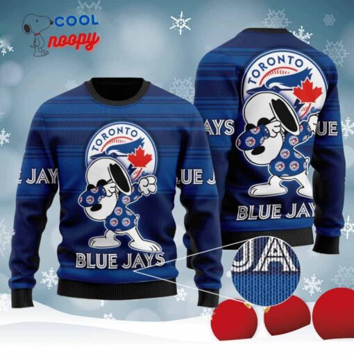 Snoopy Love Blue Jays For Baseball Fans Knitted Ugly Christmas Sweater