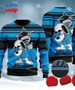 Snoopy Love Marlins For Baseball Fans Knitted Ugly Christmas Sweater