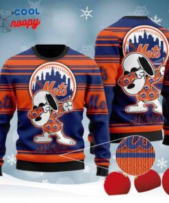 Snoopy Love Mets For Baseball Fans Knitted Ugly Christmas Sweater