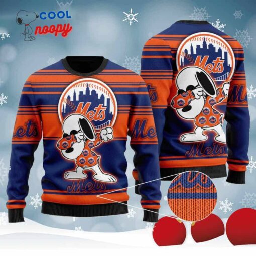 Snoopy Love Mets For Baseball Fans Knitted Ugly Christmas Sweater