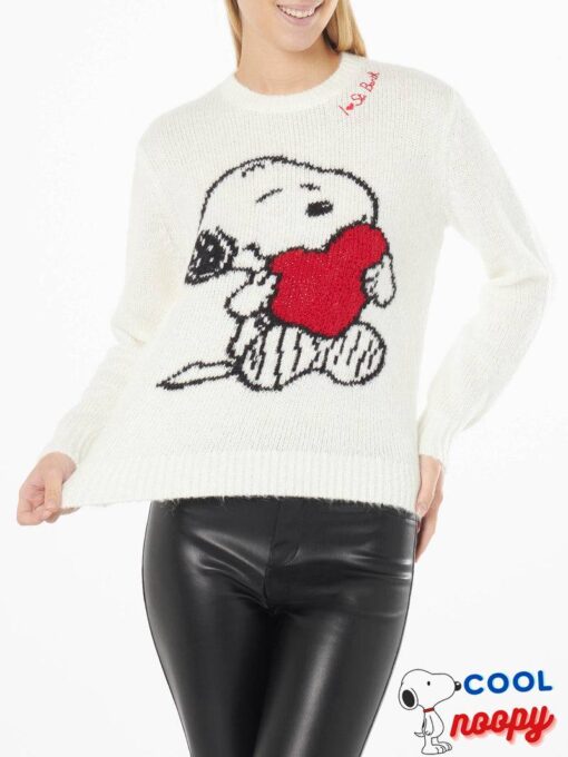 Woman crewneck black sweater with Snoopy and Woodstock print