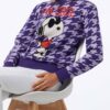 Woman crewneck pied de poule sweater with Snoopy print