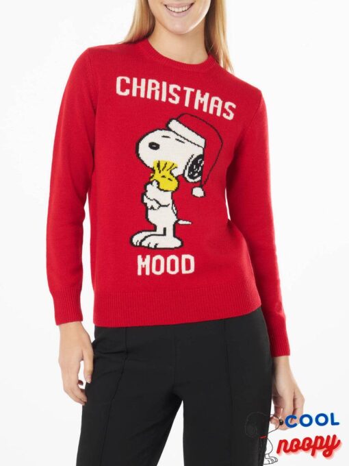 Woman red sweater Snoopy Christmas