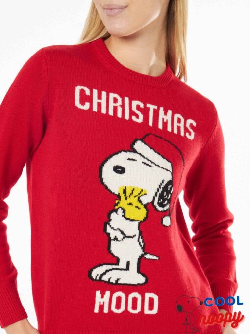Woman red sweater Snoopy Christmas
