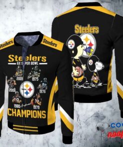 6X Super Bowl Champions Pittsburgh Steelers Jersey Nfl Snoopy Jersey Fleece Bomber Jacket 1