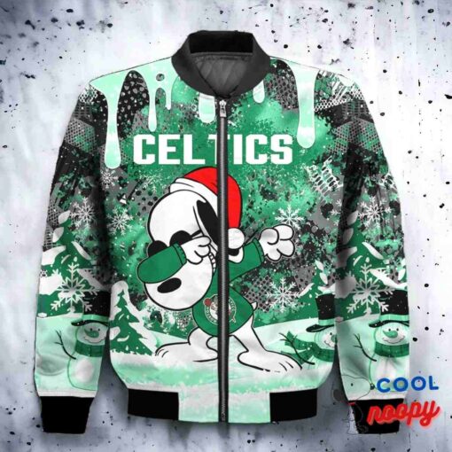 Boston Celtics Snoopy Dabbing The Peanuts Christmas Bomber Jacket 2