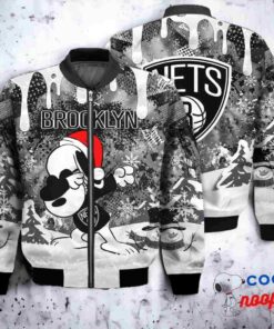 Brooklyn Nets Snoopy Dabbing The Peanuts Christmas Bomber Jacket 1