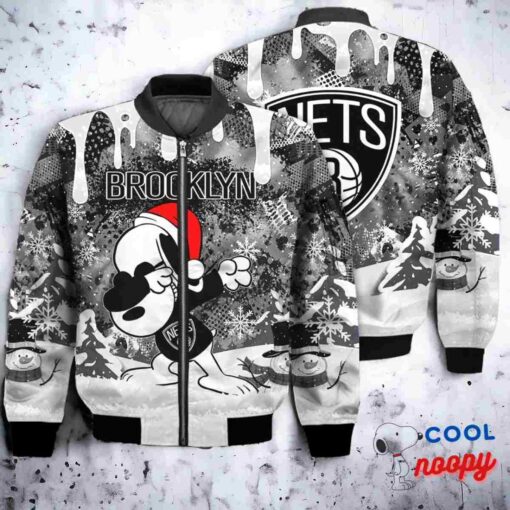 Brooklyn Nets Snoopy Dabbing The Peanuts Christmas Bomber Jacket 1