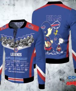 Buffalo Bills Legends Sign 60Th Anniversary Afc Champions Snoopy Fleece Bomber Jacket 1