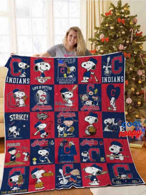 Cleveland Indians Snoopy Disney Quilt Blanket 1
