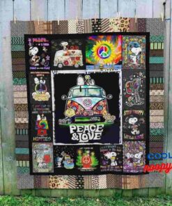 Customized Snoopy Hippie Peace And Love Quilt Blanket 1