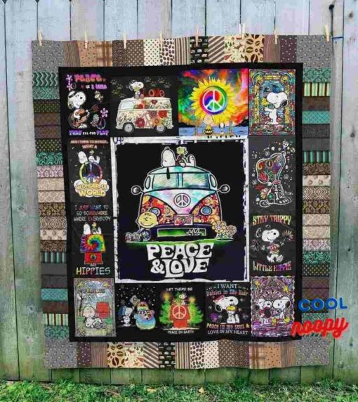 Customized Snoopy Hippie Peace And Love Quilt Blanket 1