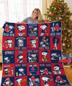 Go Red Sox Snoopy Quilt Blanket 1