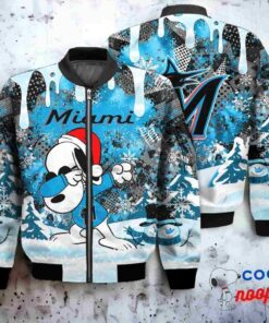 Miami Marlins Snoopy Dabbing The Peanuts Christmas Bomber Jacket 1