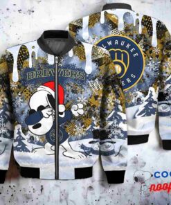 Milwaukee Brewers Snoopy Dabbing The Peanuts Christmas Bomber Jacket 1