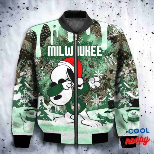 Milwaukee Bucks Snoopy Dabbing The Peanuts Christmas Bomber Jacket 2