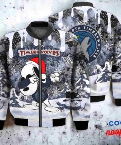 Minnesota Timberwolves Snoopy Dabbing The Peanuts Christmas Bomber Jacket 1