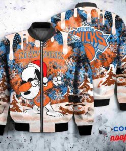 New York Knicks Snoopy Dabbing The Peanuts Christmas Bomber Jacket 1