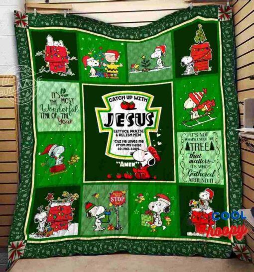 Snoopy Catch Up With Jesus Quilt Blanket For Fan 1